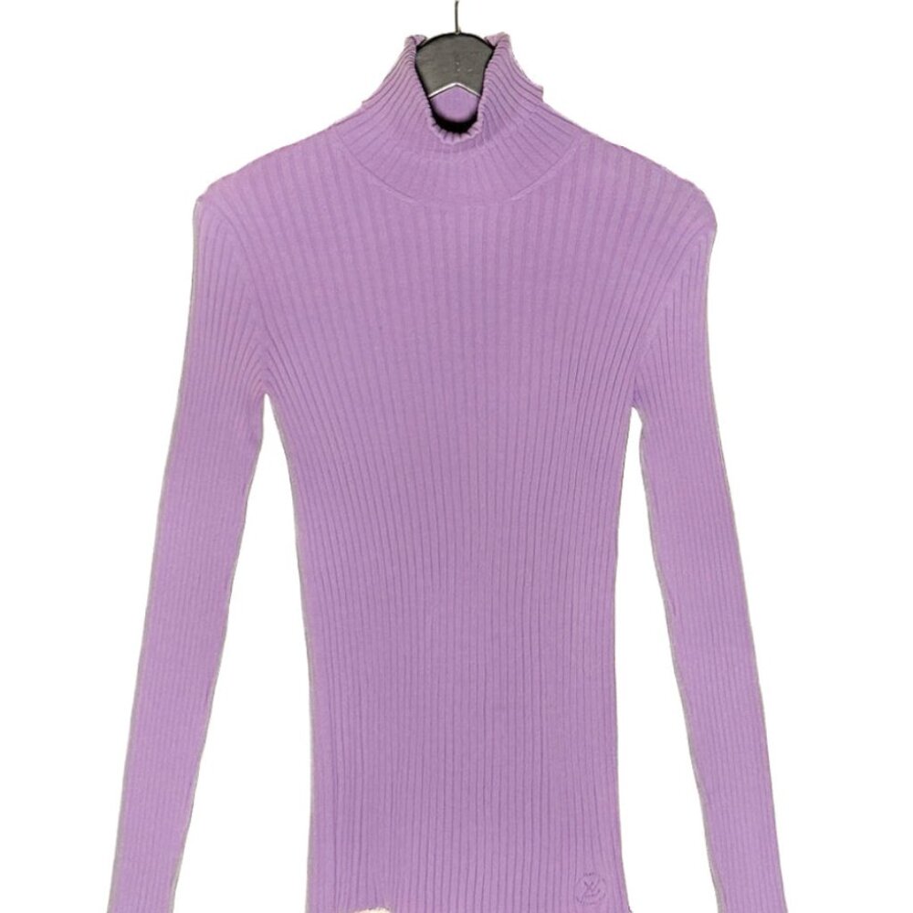 Louis Vuitton 2015 Lavender Purple LV Logo Ribbed Turtleneck Sweater